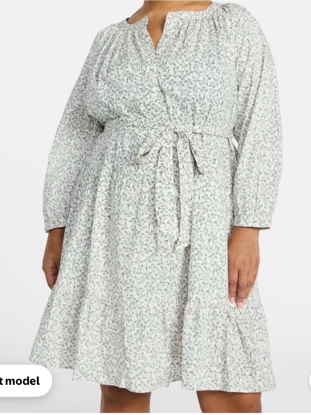 Terra & Sky White and Light Green Floral Tie-Waist Long-Sleeve Dress